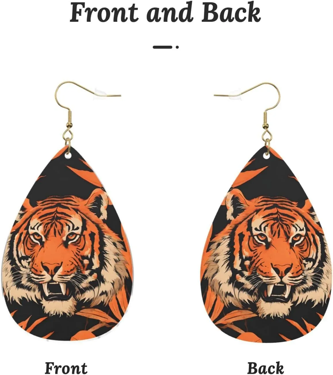 Stylish Drop-Shaped Acrylic Earrings Lightweight Printed Teardrop Dangle Earrings for Women (Tiger Stripes Orange Pattern)