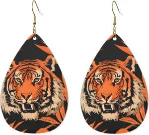 Stylish Drop-Shaped Acrylic Earrings Lightweight Printed Teardrop Dangle Earrings for Women (Tiger Stripes Orange Pattern)