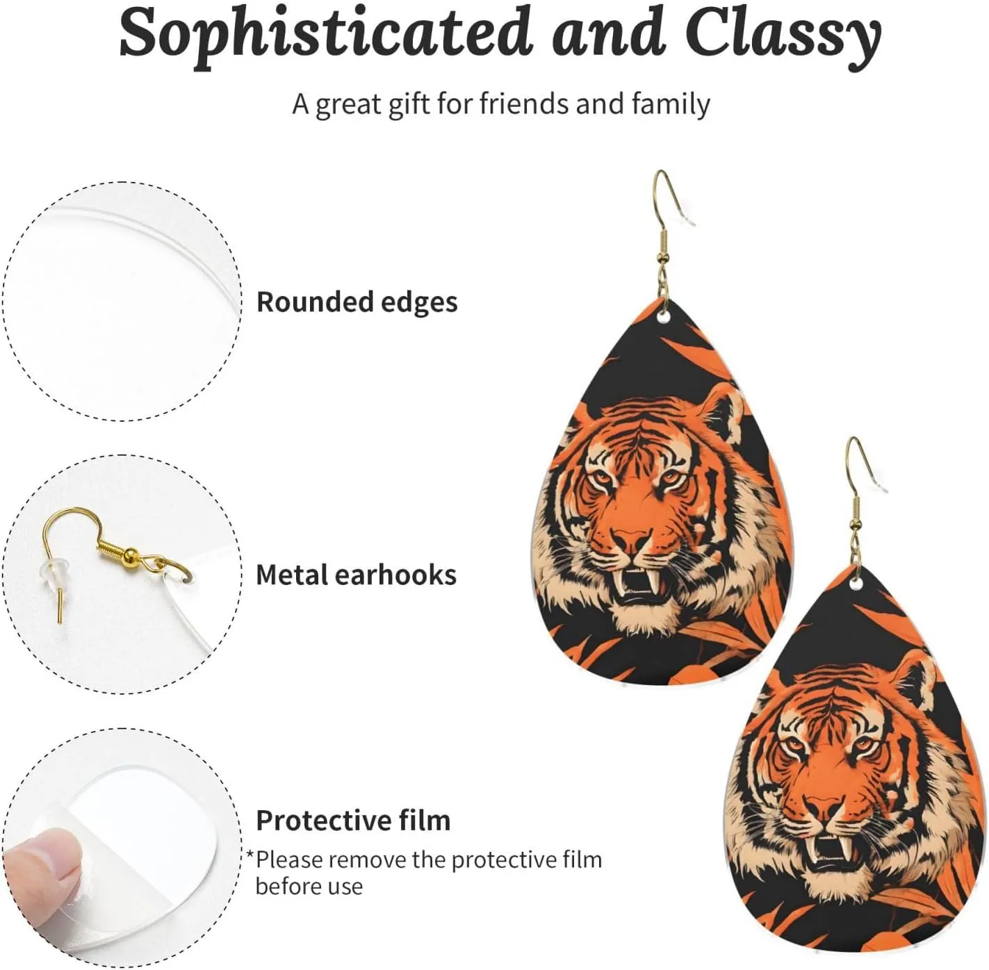 Stylish Drop-Shaped Acrylic Earrings Lightweight Printed Teardrop Dangle Earrings for Women (Tiger Stripes Orange Pattern)