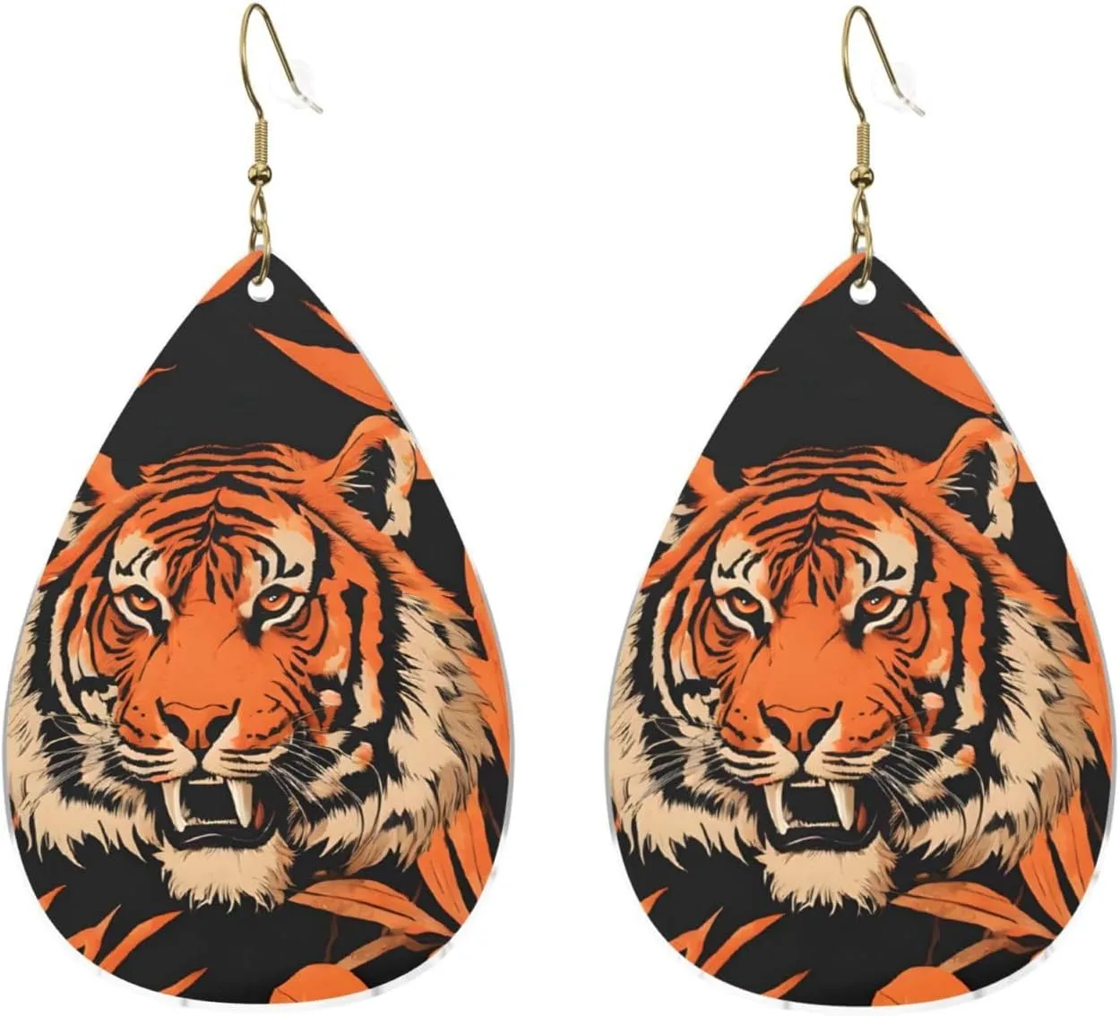 Stylish Drop-Shaped Acrylic Earrings Lightweight Printed Teardrop Dangle Earrings for Women (Tiger Stripes Orange Pattern)