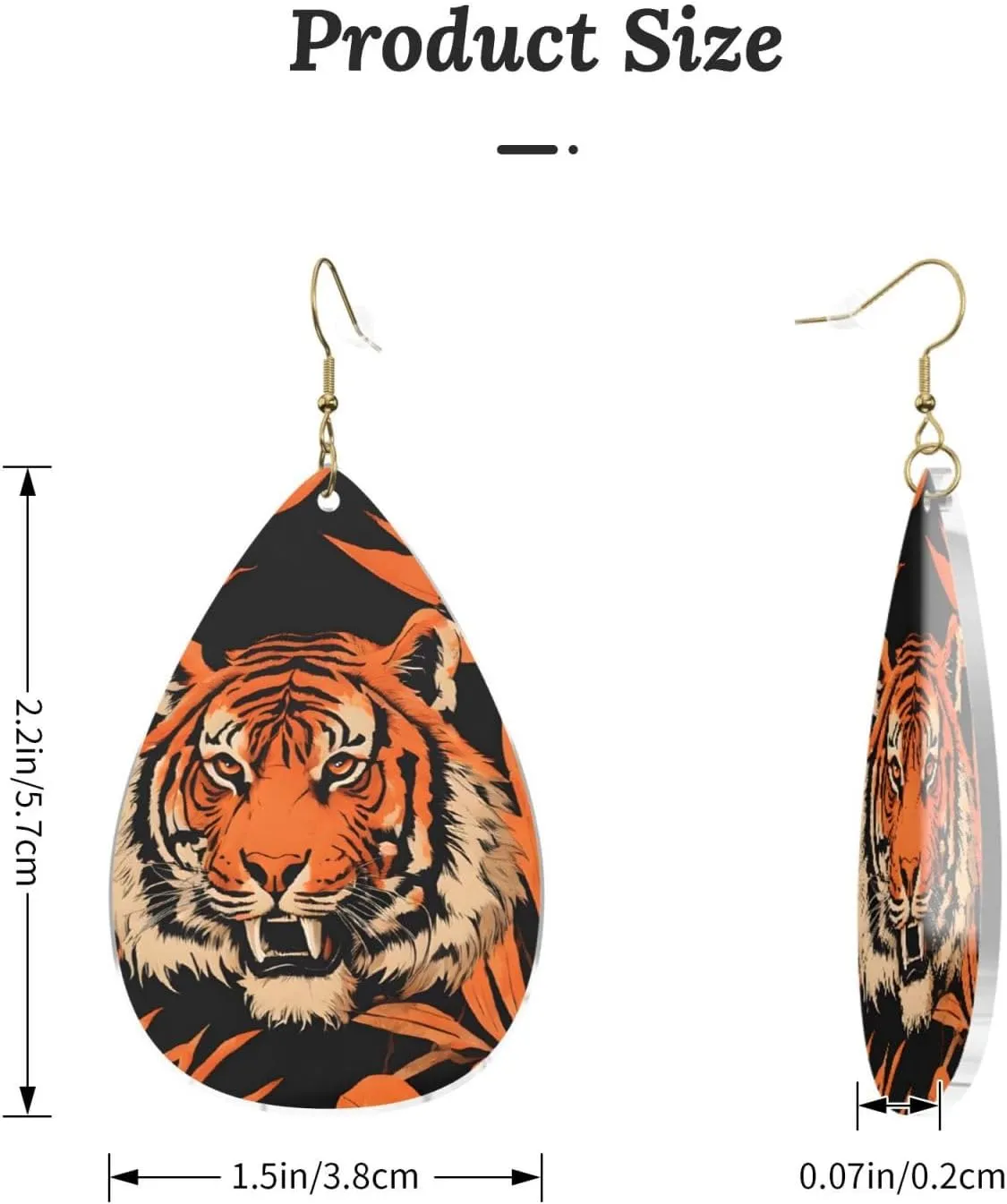 Stylish Drop-Shaped Acrylic Earrings Lightweight Printed Teardrop Dangle Earrings for Women (Tiger Stripes Orange Pattern)