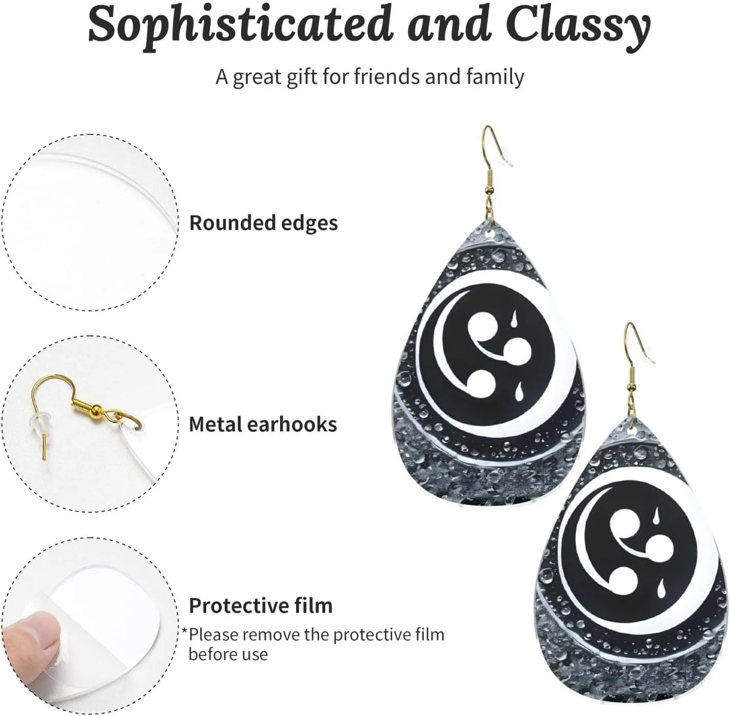 Stylish Drop-Shaped Acrylic Earrings Lightweight Printed Teardrop Dangle Earrings for Women (Yin Yang Diagram)