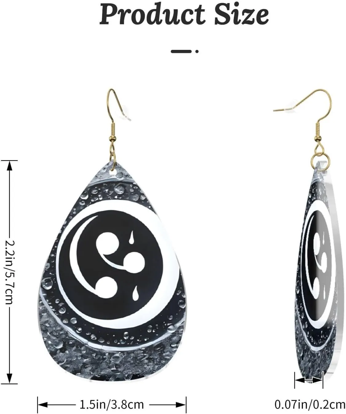 Stylish Drop-Shaped Acrylic Earrings Lightweight Printed Teardrop Dangle Earrings for Women (Yin Yang Diagram)