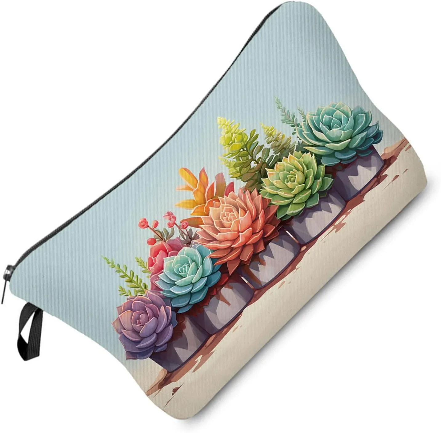 Succulent Plants Makeup Bag Succulent Bonsai Small Organizer Bag Zipper Pouch Colorful Succulent Plant Cosmetic Bag Present for Women Friends