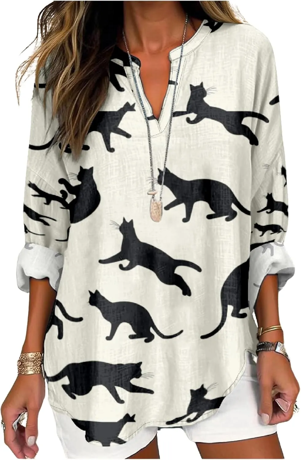Summer Lightweight Blouses 3/4 Long Sleeve Office Shirts for Women V Neck Casual Fit Trendy Bussiness Work Tops
