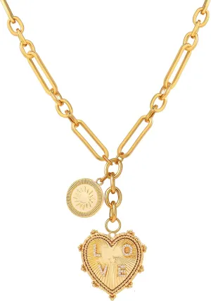 Sun Heart Charms Necklace Chunky Gold Necklace Heart Pendent Necklaces for Women 18K Gold Plated Choker Aesthetic Jewelry Hip Hop Unisex Necklaces Gold Statement Jewelry