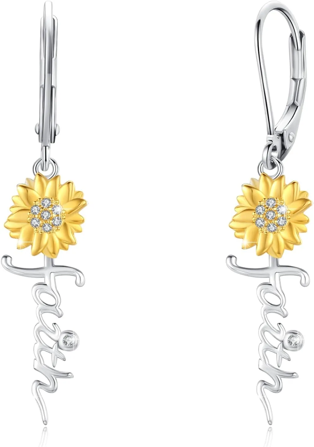 Sunflower Faith Earrings 925 Sterling Silver Faith Cross Hoop Huggie Hypoallergenic You Are My Sunshine Christian Earring Jewelry for Women