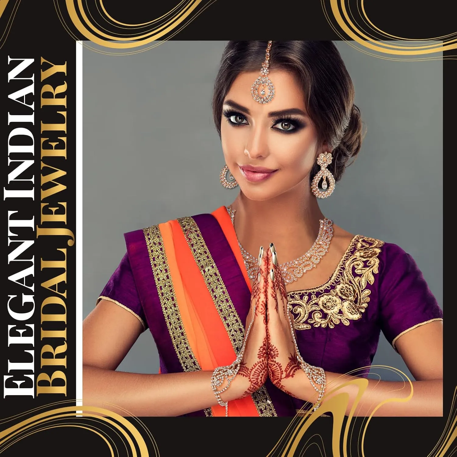 Sureio Indian Jewelry Sets for Women Bollywood Wedding Jewelry Set Choker Necklace Maang Tikka Earrings Rhinestone Bracelet