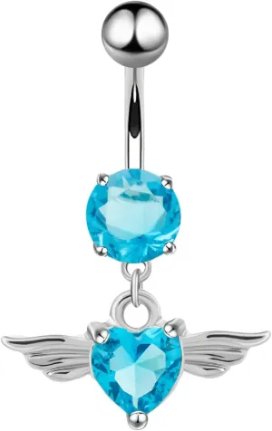 Surgical Steel Belly Rings for Women, Wing Belly Rings Valentines Day Cubic Zirconia 14G Heart Belly Button Rings