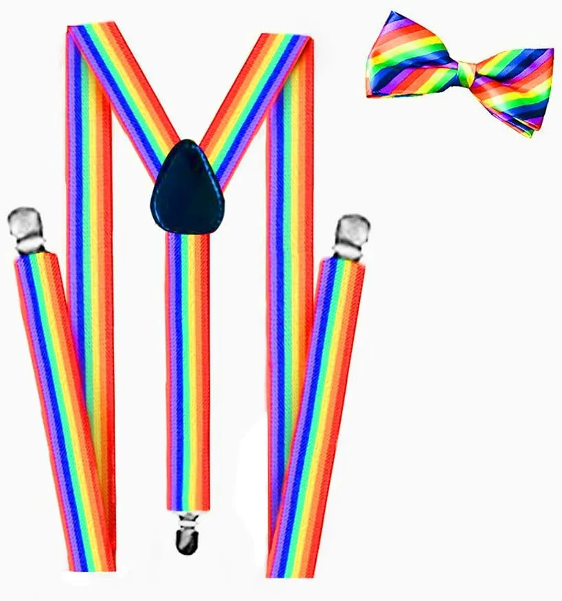 Suspenders For Men,Women Adjustable Suspends Bow Tie Set Solid Color Y Shape with Strong Clips Adjustable Braces