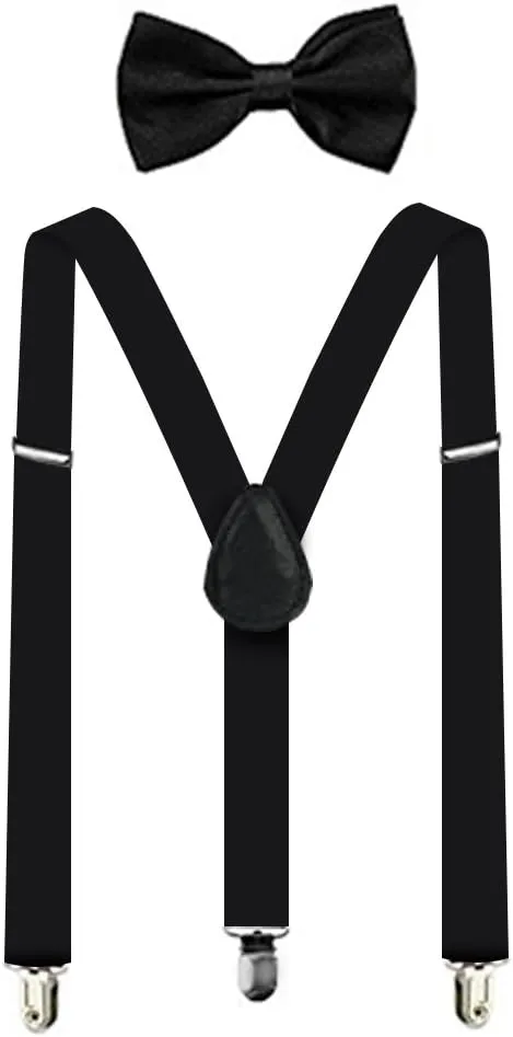Suspenders For Men,Women Adjustable Suspends Bow Tie Set Solid Color Y Shape with Strong Clips Adjustable Braces