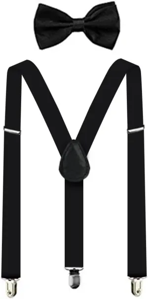 Suspenders For Men,Women Adjustable Suspends Bow Tie Set Solid Color Y Shape with Strong Clips Adjustable Braces