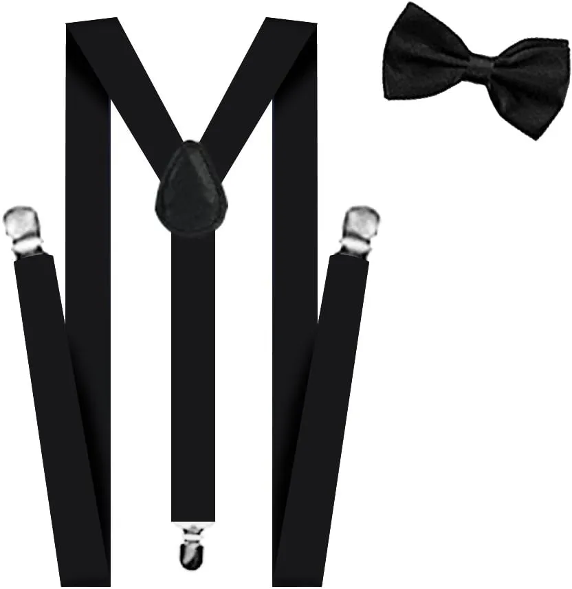 Suspenders For Men,Women Adjustable Suspends Bow Tie Set Solid Color Y Shape with Strong Clips Adjustable Braces