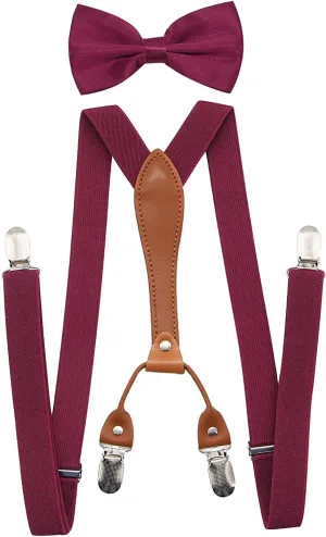 Suspenders For Men,Women Adjustable Suspends Bow Tie Set Solid Color Y Shape with Strong Clips Adjustable Braces