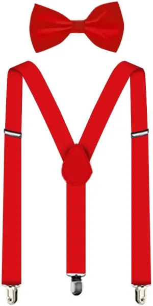 Suspenders For Men,Women Adjustable Suspends Bow Tie Set Solid Color Y Shape with Strong Clips Adjustable Braces