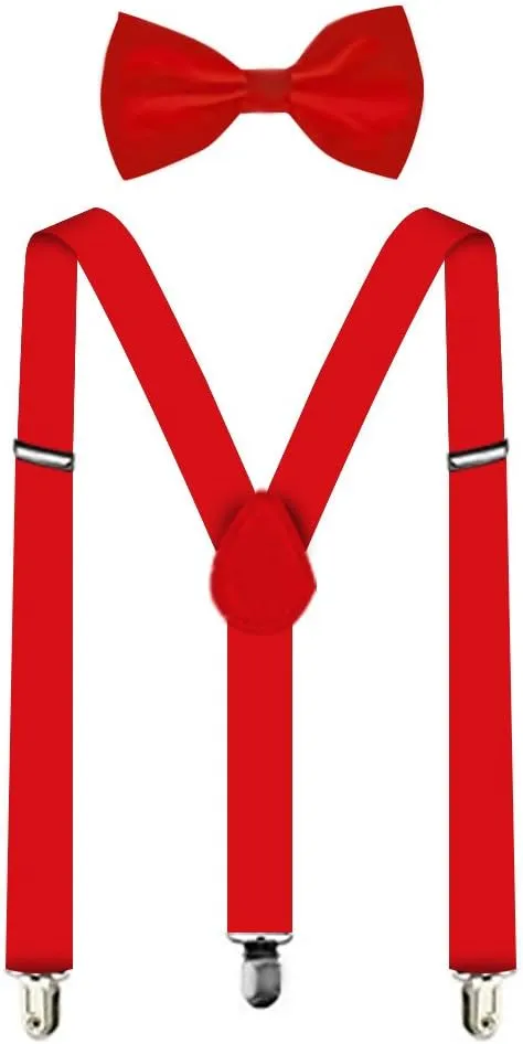 Suspenders For Men,Women Adjustable Suspends Bow Tie Set Solid Color Y Shape with Strong Clips Adjustable Braces
