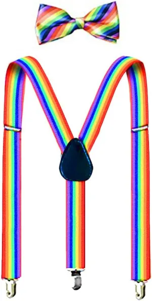 Suspenders For Men,Women Adjustable Suspends Bow Tie Set Solid Color Y Shape with Strong Clips Adjustable Braces