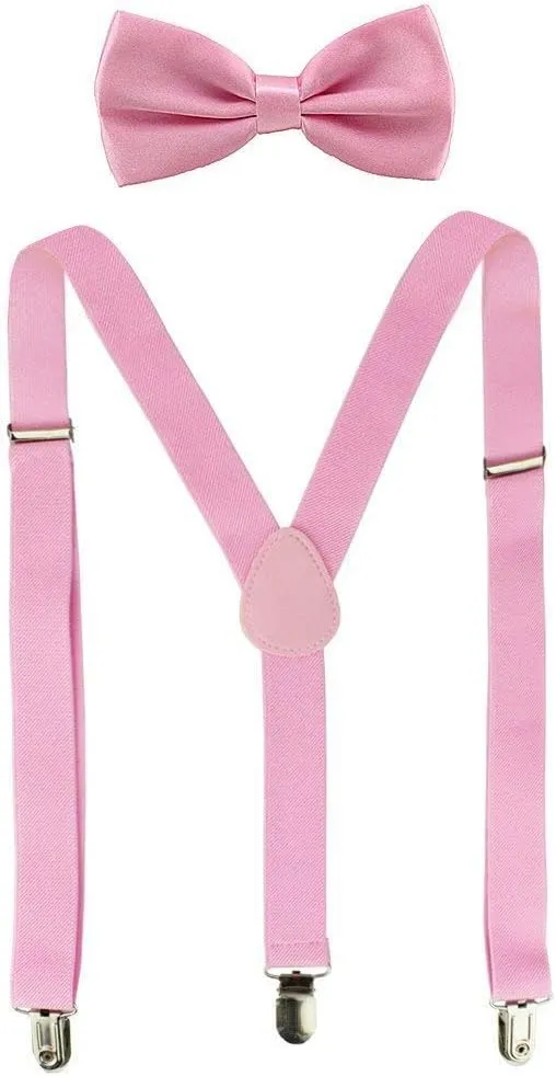 Suspenders For Men,Women Adjustable Suspends Bow Tie Set Solid Color Y Shape with Strong Clips Adjustable Braces
