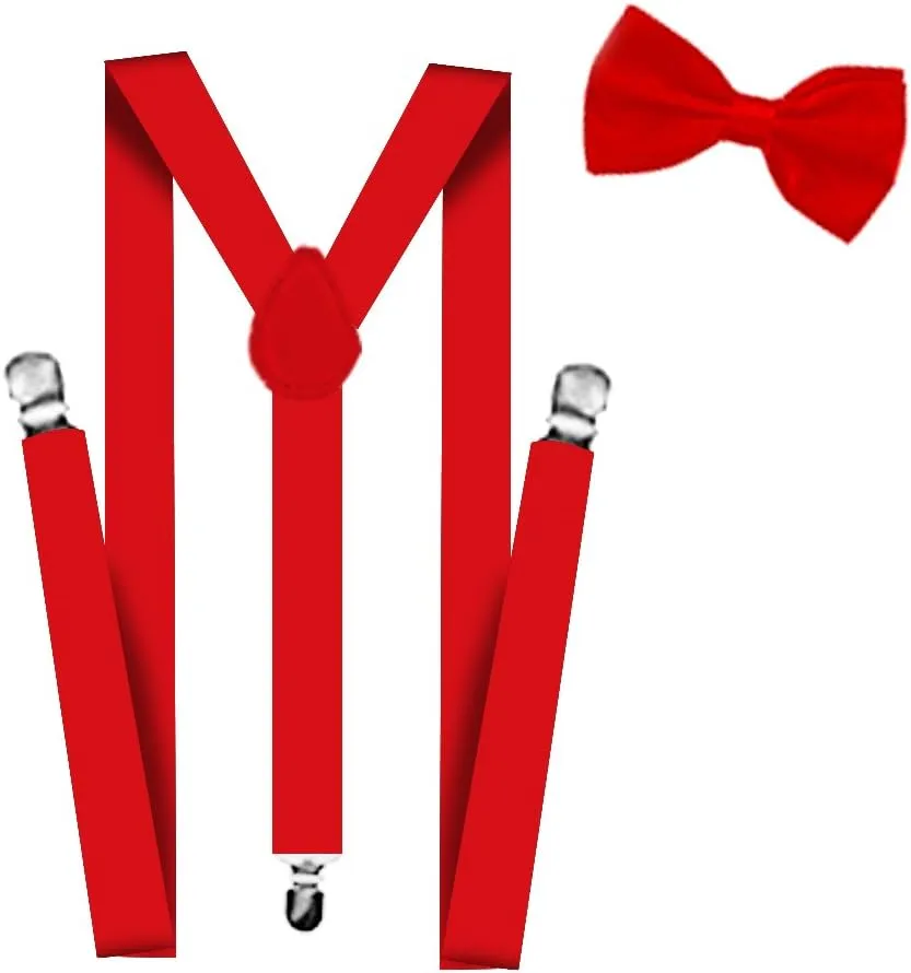 Suspenders For Men,Women Adjustable Suspends Bow Tie Set Solid Color Y Shape with Strong Clips Adjustable Braces