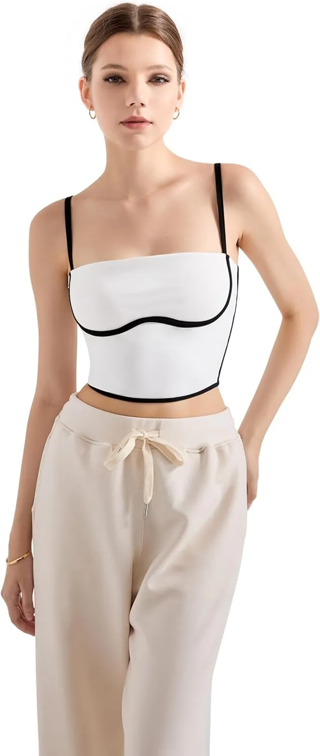 SUUKSESS Women Square Neck Longline Sports Bra Padded Basic Workout Cami Tank Top