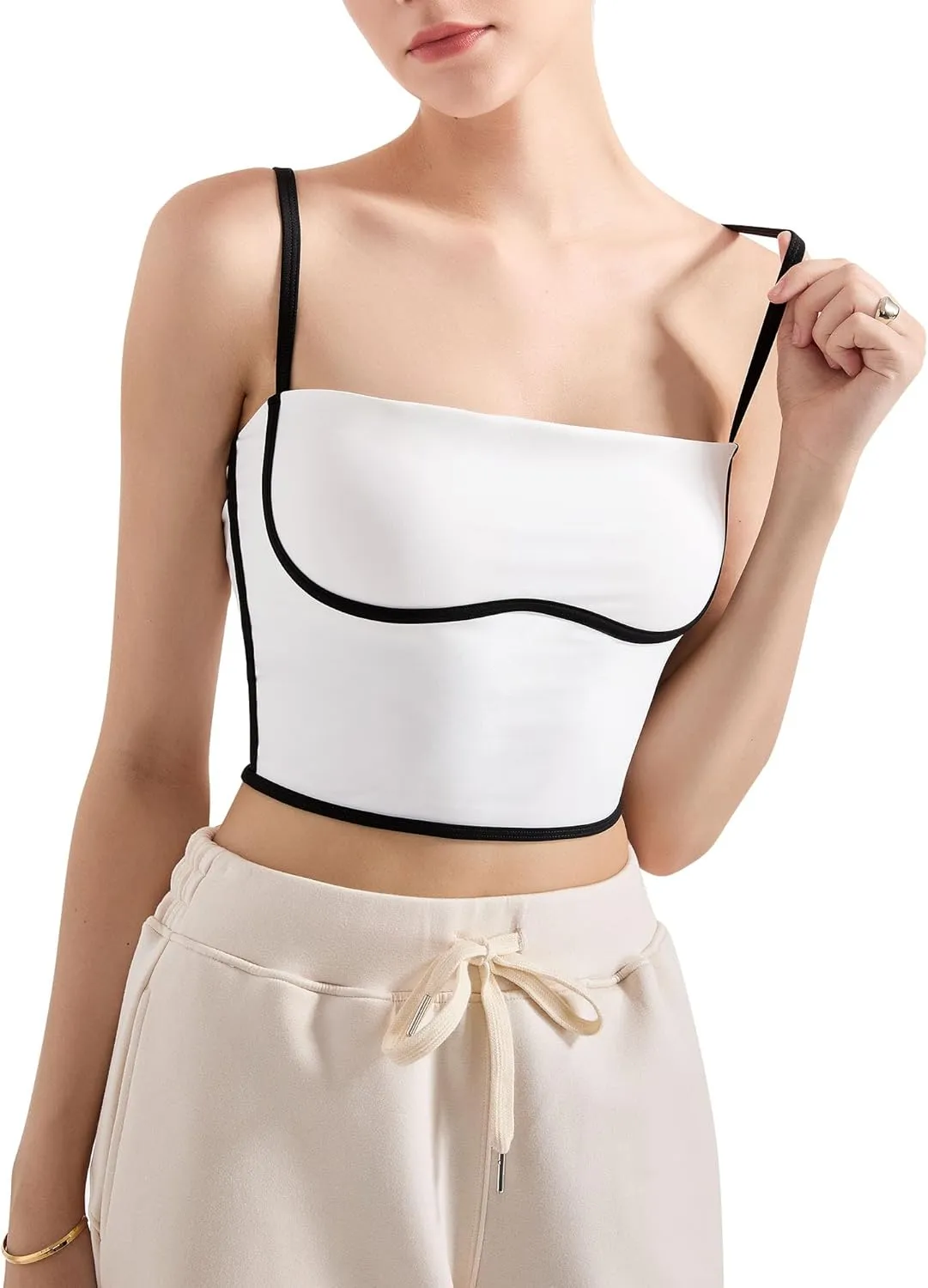 SUUKSESS Women Square Neck Longline Sports Bra Padded Basic Workout Cami Tank Top