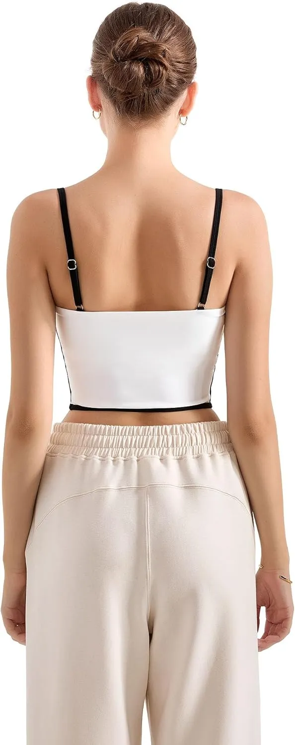 SUUKSESS Women Square Neck Longline Sports Bra Padded Basic Workout Cami Tank Top