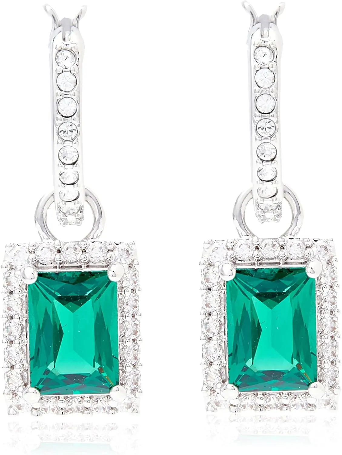 Swarovski Angelic Rectangular Pierced Earrings, Green, Rhodium plated, One Size, Crystal, Crystal