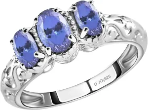 Tanzanite Rings for Women Sterling Silver Ring in Platinum Plated - Gemstone Mothers Jewelry Birthday Gifts for Her Size - 9