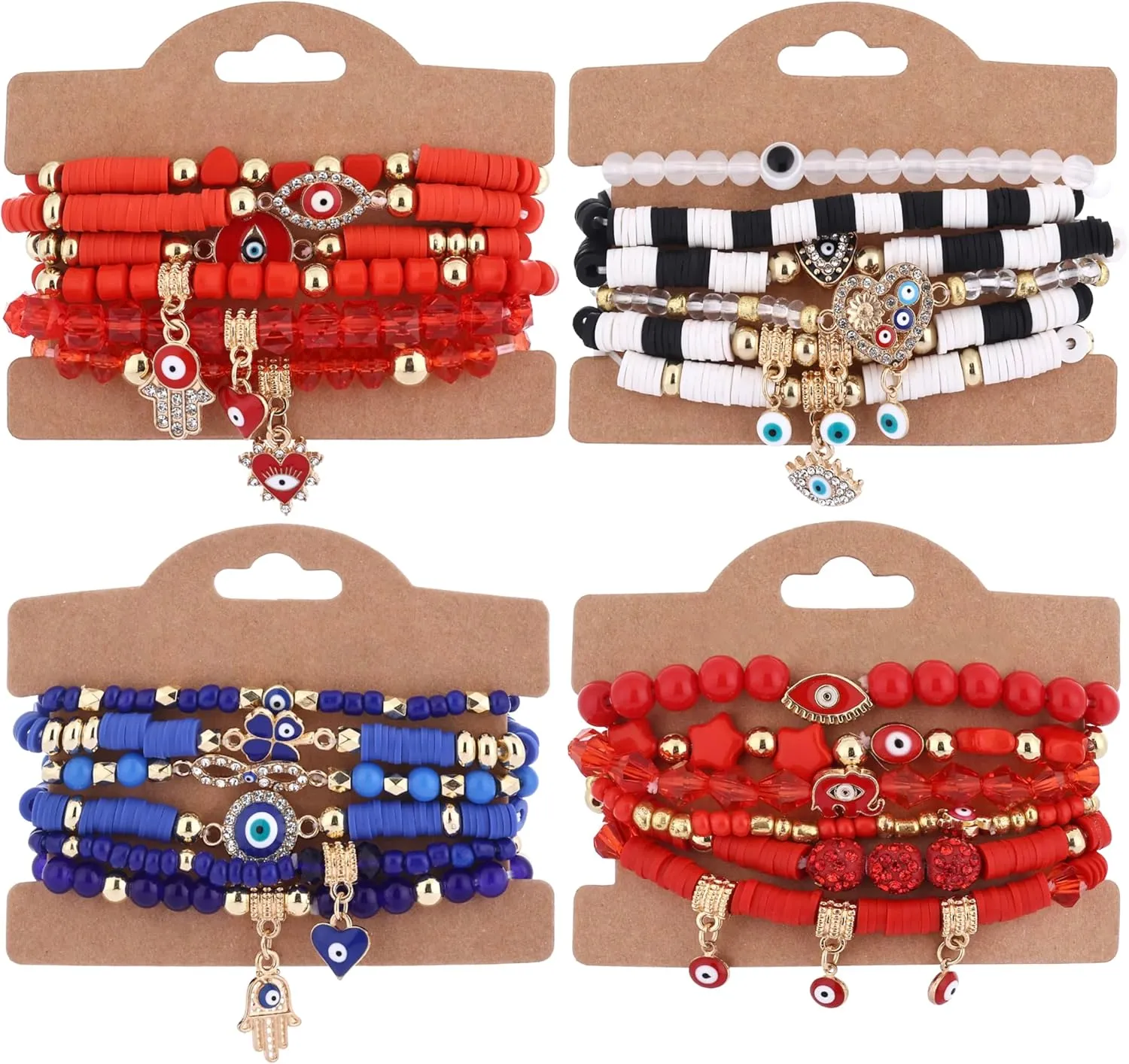 Taouzi 24 Pieces Surfer Heishi Bracelets for Women Handmade Stackable Stretch Friendship Bracelets Bulk 4th of July Bracelets Holiday Jewelry Gifts for Women Men