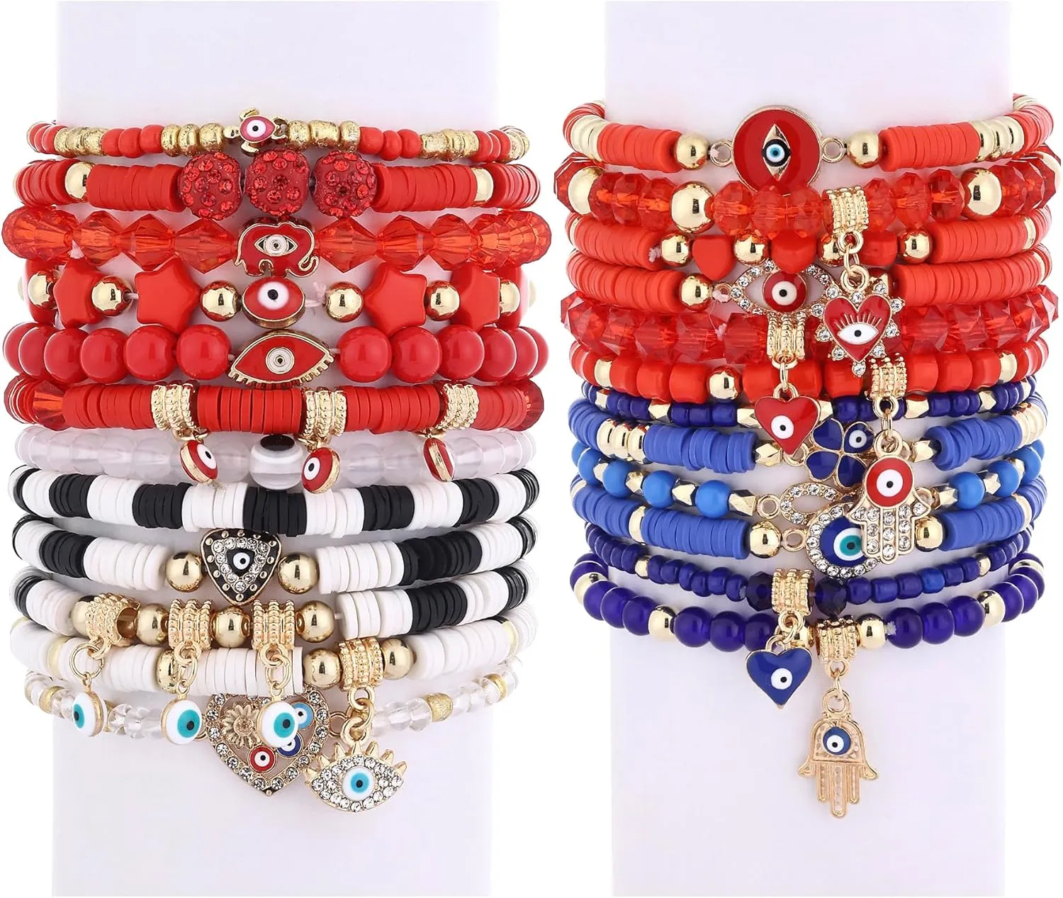 Taouzi 24 Pieces Surfer Heishi Bracelets for Women Handmade Stackable Stretch Friendship Bracelets Bulk 4th of July Bracelets Holiday Jewelry Gifts for Women Men