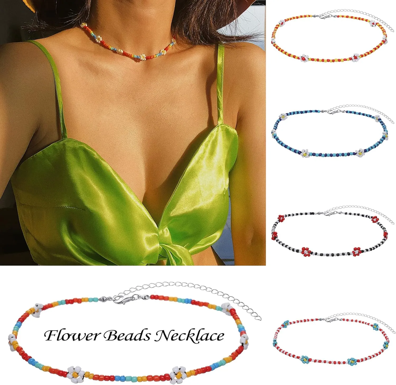 Taouzi Beaded Choker Necklaces for Women Handmade Colorful Beaded Necklace Vsco Boho Beaded Flower Butterfly Necklaces Summer Beach Jewelry Set for Women 10/12Pieces