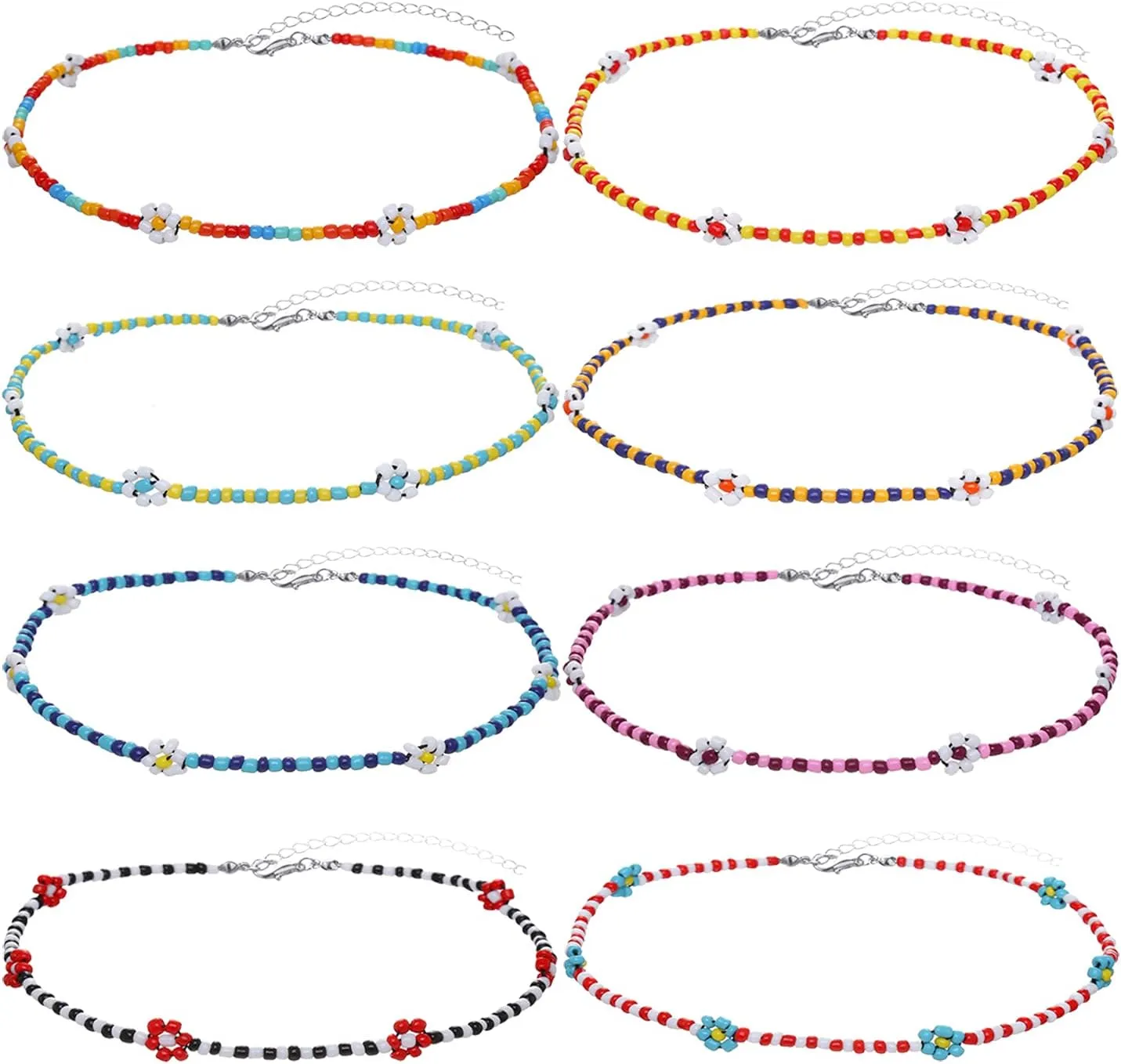 Taouzi Beaded Choker Necklaces for Women Handmade Colorful Beaded Necklace Vsco Boho Beaded Flower Butterfly Necklaces Summer Beach Jewelry Set for Women 10/12Pieces