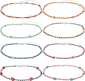 Taouzi Beaded Choker Necklaces for Women Handmade Colorful Beaded Necklace Vsco Boho Beaded Flower Butterfly Necklaces Summer Beach Jewelry Set for Women 10/12Pieces