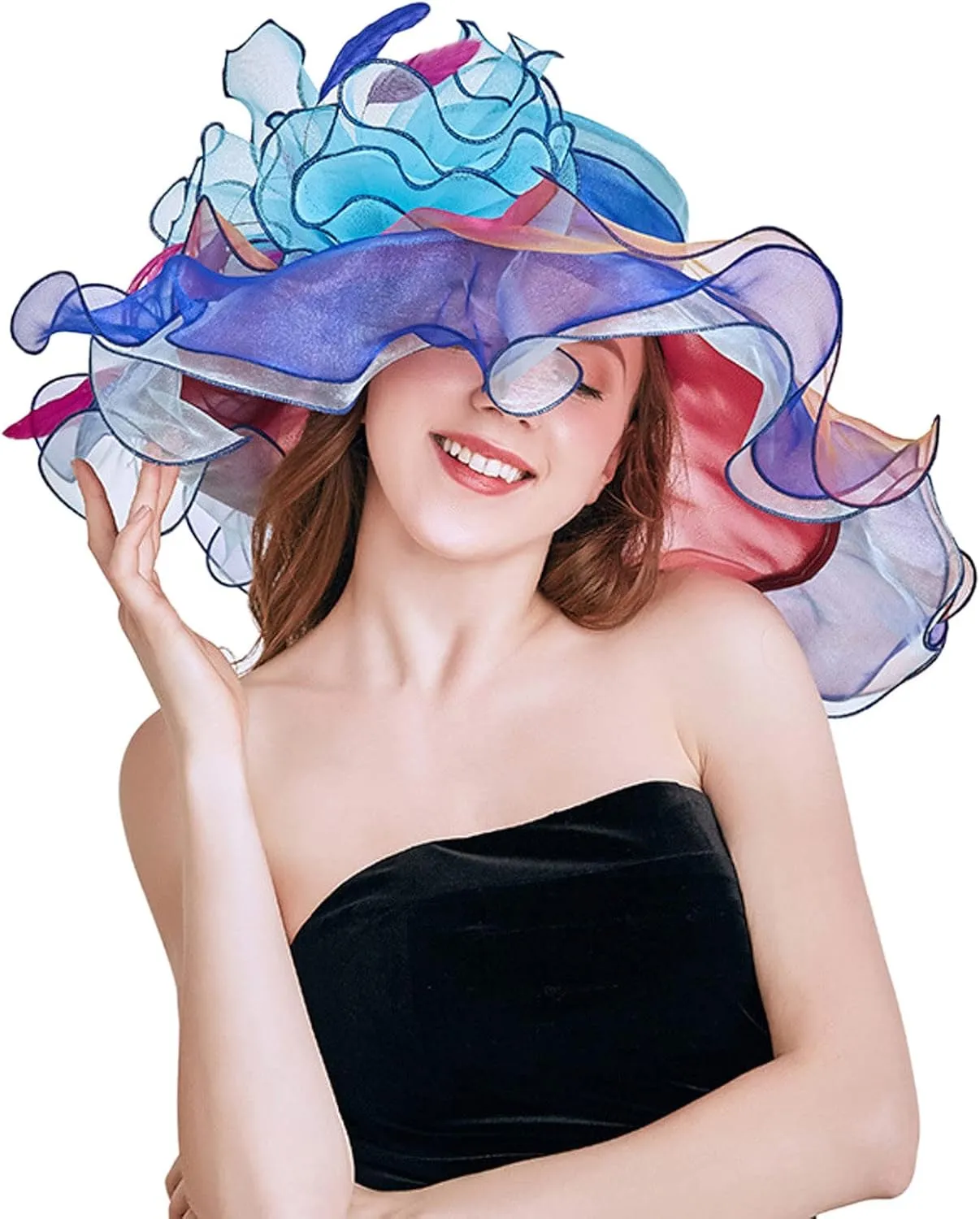 Tea Party White Fascinators Hats Flower Lace Hat Bow Ribbon Hair Clip Wedding Accessories for Women or Girls (Blue, One Size)