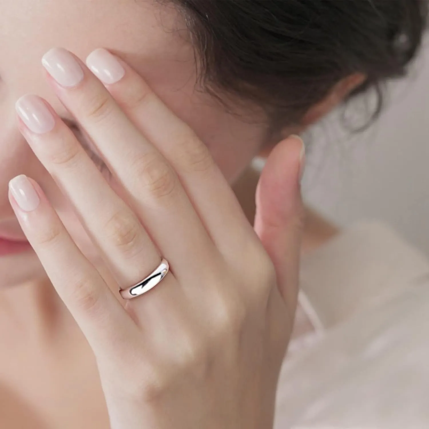 Teen Girls Fashion 4mm Arc Stainless Steel Smooth Face Ring Titanium Steel Couple Ring (G, One Size)