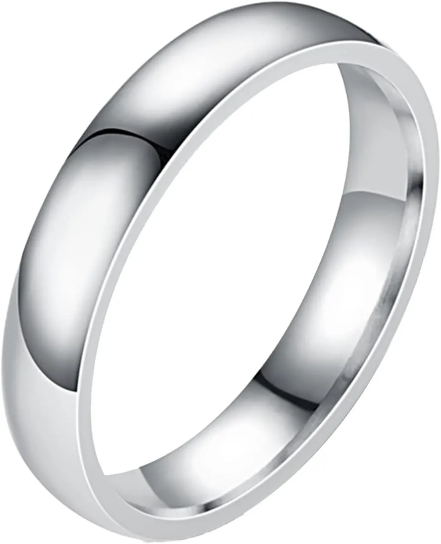 Teen Girls Fashion 4mm Arc Stainless Steel Smooth Face Ring Titanium Steel Couple Ring (G, One Size)