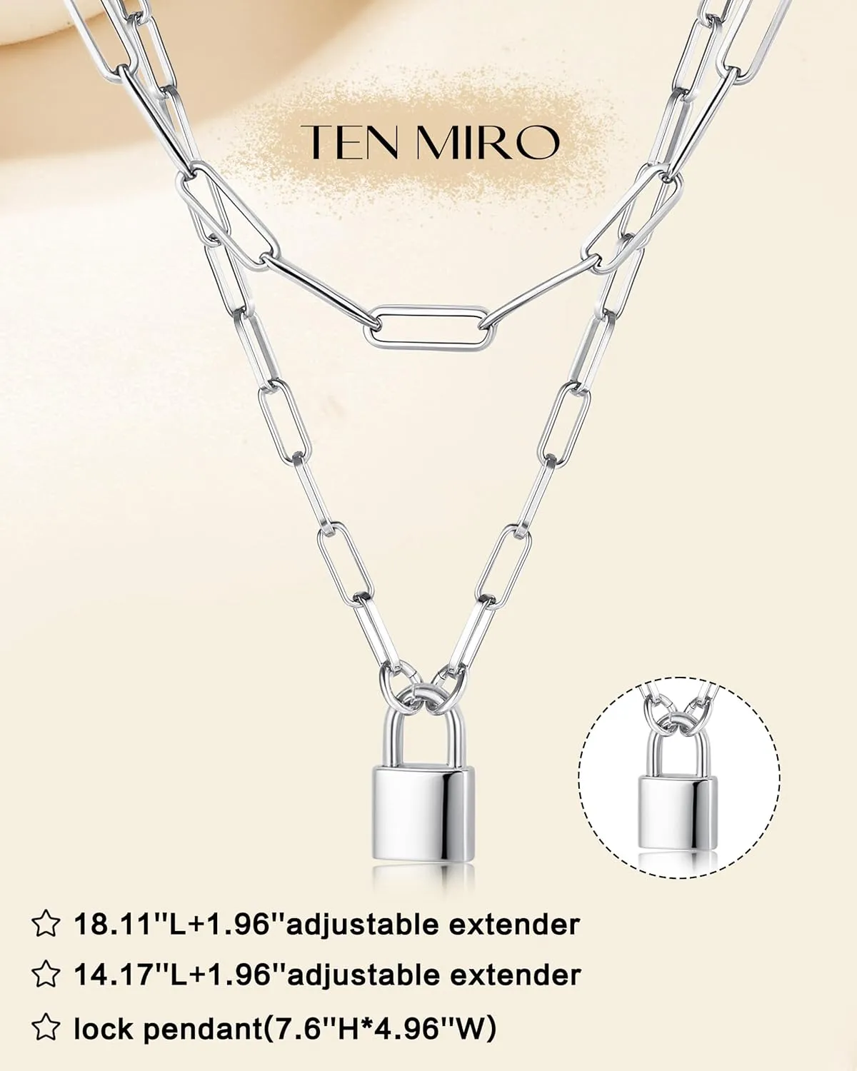 TEN MIRO 18k Chunky Gold Necklace for Women Sweatproof, Non Tarnish Chunky Layered Chain Necklaces Thick Gold Layering Herringbone Paperclip Necklace Stacks Toggle Necklaces for Women Men