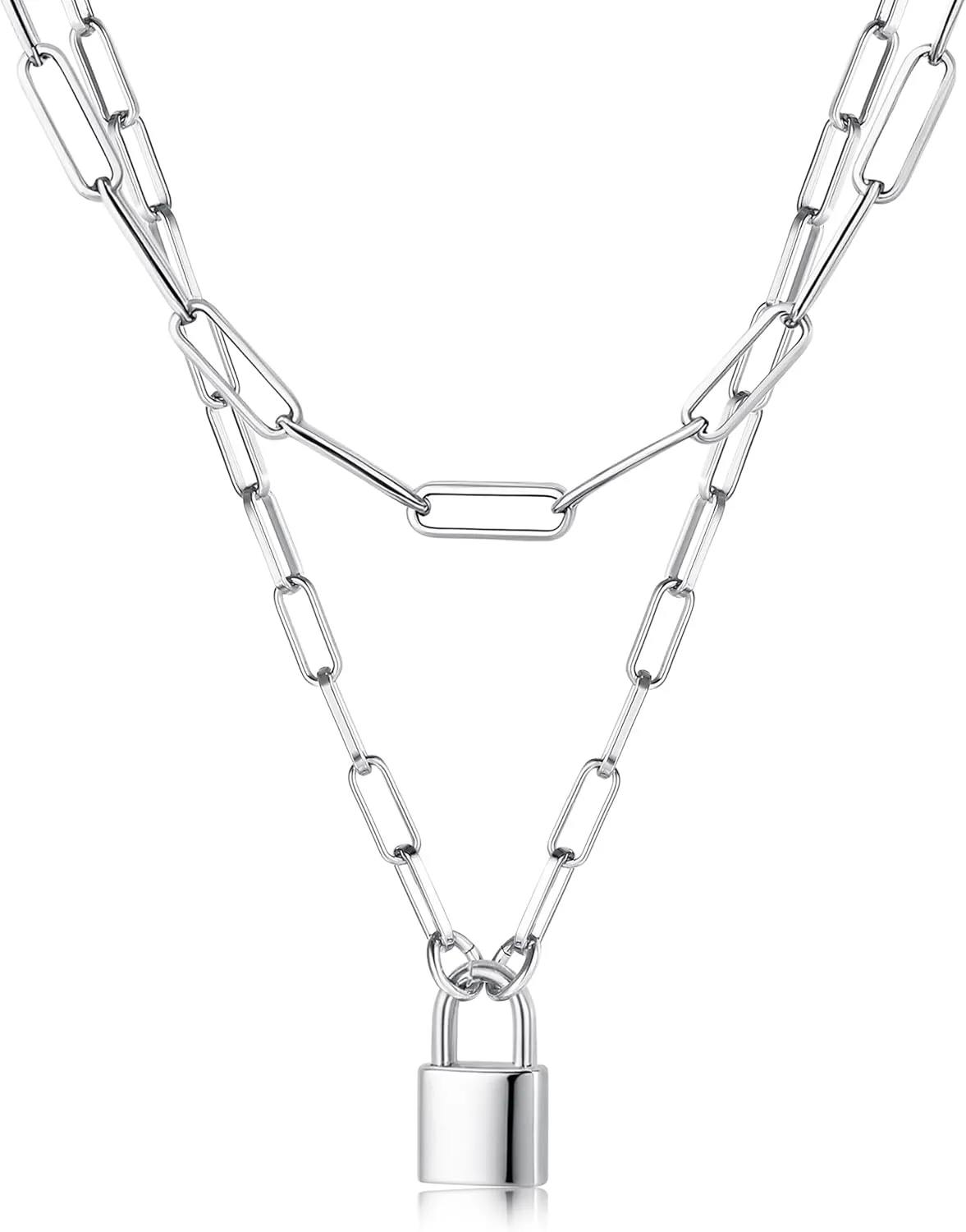 TEN MIRO 18k Chunky Gold Necklace for Women Sweatproof, Non Tarnish Chunky Layered Chain Necklaces Thick Gold Layering Herringbone Paperclip Necklace Stacks Toggle Necklaces for Women Men