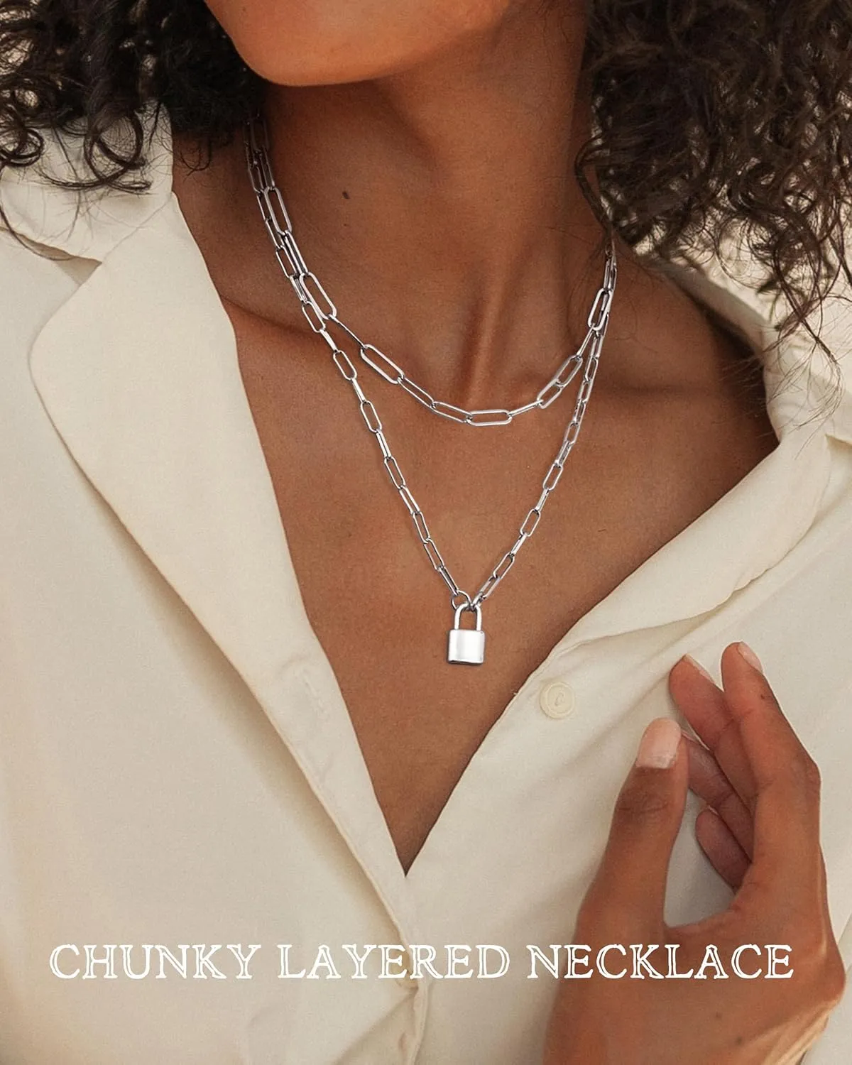 TEN MIRO 18k Chunky Gold Necklace for Women Sweatproof, Non Tarnish Chunky Layered Chain Necklaces Thick Gold Layering Herringbone Paperclip Necklace Stacks Toggle Necklaces for Women Men