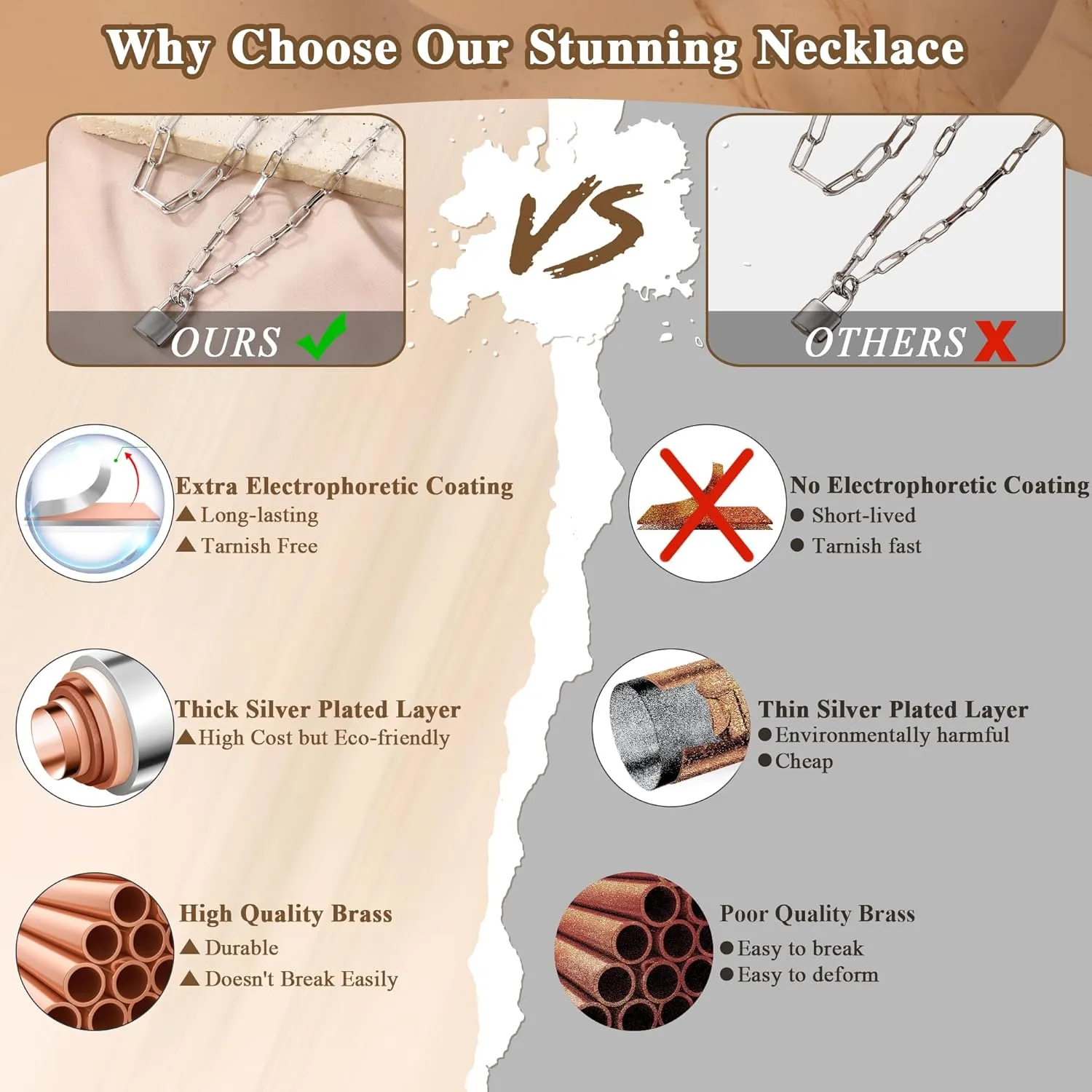 TEN MIRO 18k Chunky Gold Necklace for Women Sweatproof, Non Tarnish Chunky Layered Chain Necklaces Thick Gold Layering Herringbone Paperclip Necklace Stacks Toggle Necklaces for Women Men
