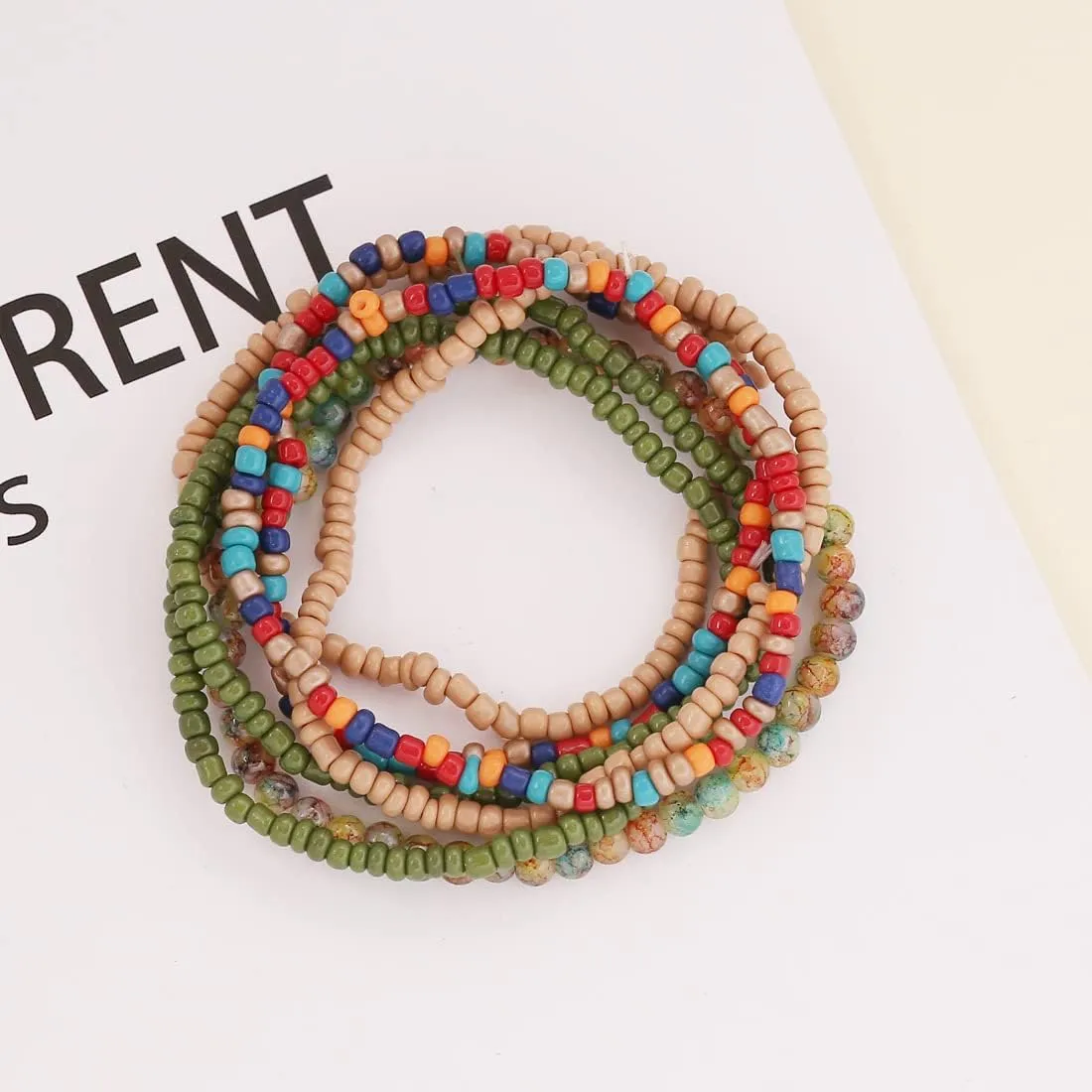 tenghong2021 Bohemian Stackable Bead Bracelets Boho Colorful Handmade Rice Beads Stretch Bracelets for Women Multicolor Seed Layered Stretch Bracelets for Women Party Gift Beach Trendy Jewelry