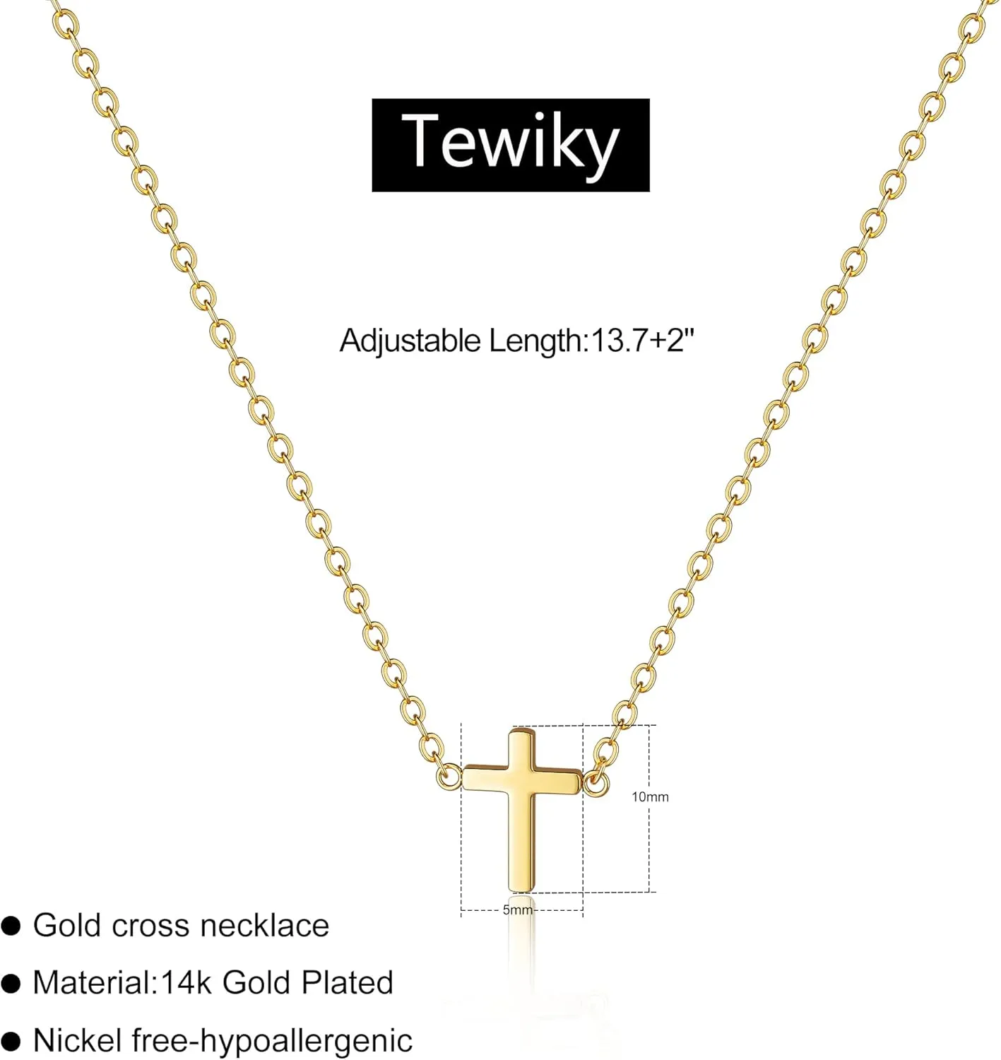 Tewiky Dainty Cross Necklace for Women, 14K Gold Plated Simple Cross Choker Necklaces Small Cross Pendant Tiny Cute Necklaces Handmade Aesthetic Gold Jewelry for Women