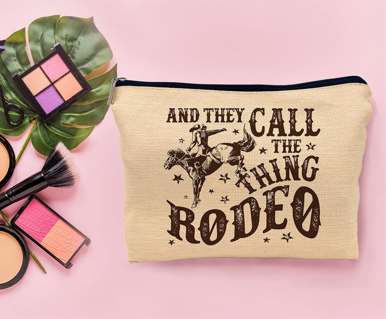 They Call The Thing Rodeo Makeup Bag Western Women Cowgirls Cosmetic Bag, Rodeo Bull Makeup Bag Girls Zipper Travel Toiletry,Birthday Gifts for Daughter Sister Bestie Friend