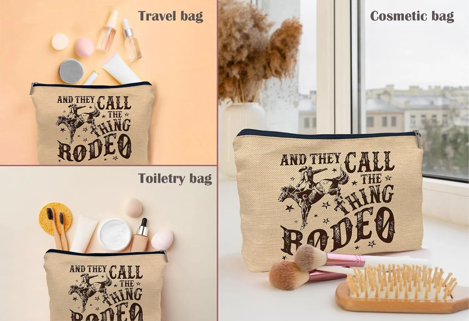 They Call The Thing Rodeo Makeup Bag Western Women Cowgirls Cosmetic Bag, Rodeo Bull Makeup Bag Girls Zipper Travel Toiletry,Birthday Gifts for Daughter Sister Bestie Friend