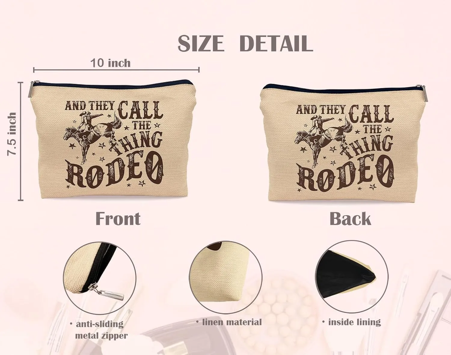 They Call The Thing Rodeo Makeup Bag Western Women Cowgirls Cosmetic Bag, Rodeo Bull Makeup Bag Girls Zipper Travel Toiletry,Birthday Gifts for Daughter Sister Bestie Friend