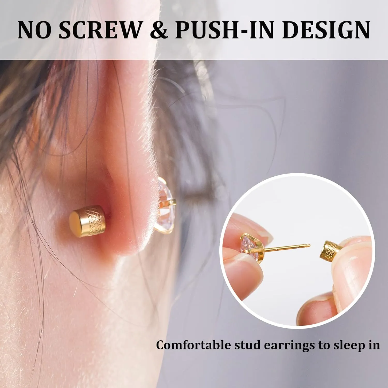 Threadless Flat Back Stud Earrings, 6 Pairs Titanium Hypoallergenic Earrings for Women Men, Cubic Zirconia Silver Gold Stud Earrings Surgical Stainless Steel Stud Earring Set for Cartilage 2-8mm