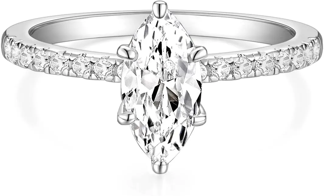 TIGRADE 2CT Engagement Ring for Women Marquise Cut Cubic Zirconia Wedding Band CZ Promise Anniversary Ring Size 3-12