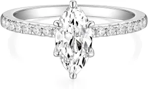TIGRADE 2CT Engagement Ring for Women Marquise Cut Cubic Zirconia Wedding Band CZ Promise Anniversary Ring Size 3-12