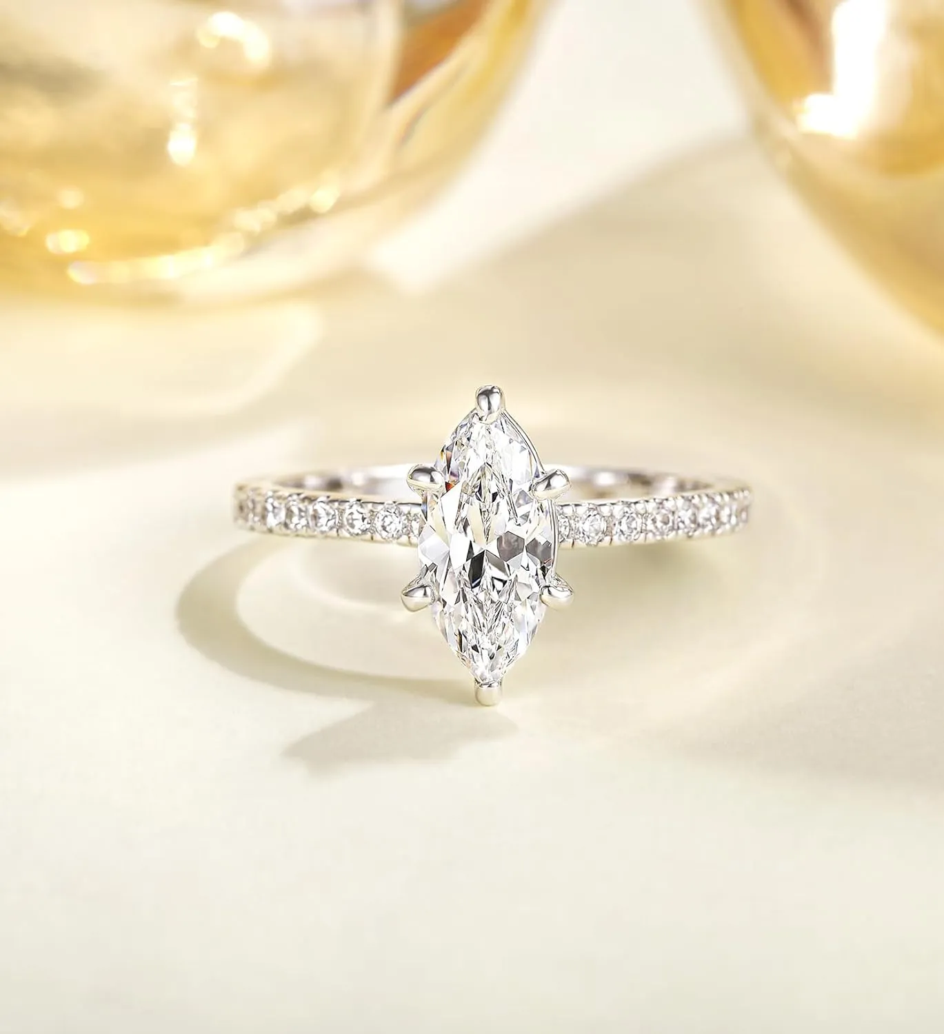 TIGRADE 2CT Engagement Ring for Women Marquise Cut Cubic Zirconia Wedding Band CZ Promise Anniversary Ring Size 3-12