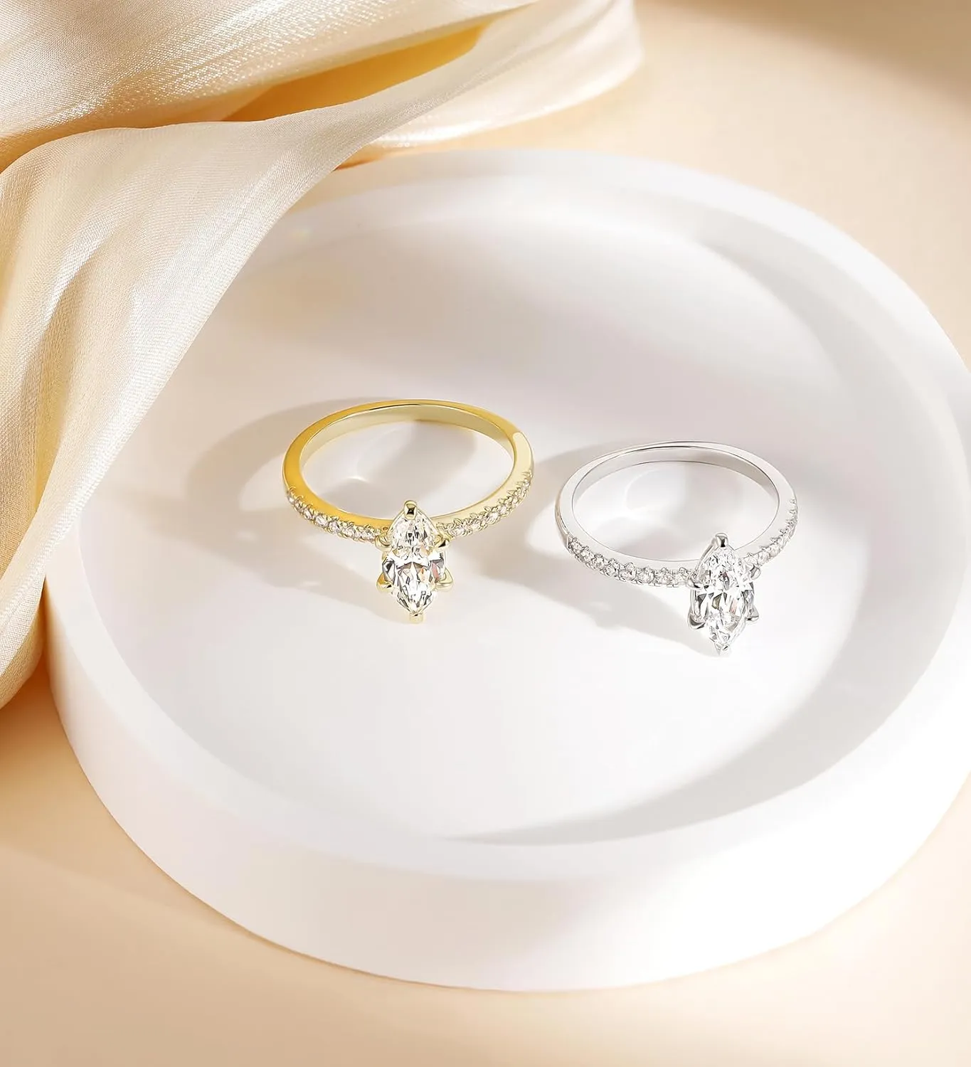 TIGRADE 2CT Engagement Ring for Women Marquise Cut Cubic Zirconia Wedding Band CZ Promise Anniversary Ring Size 3-12